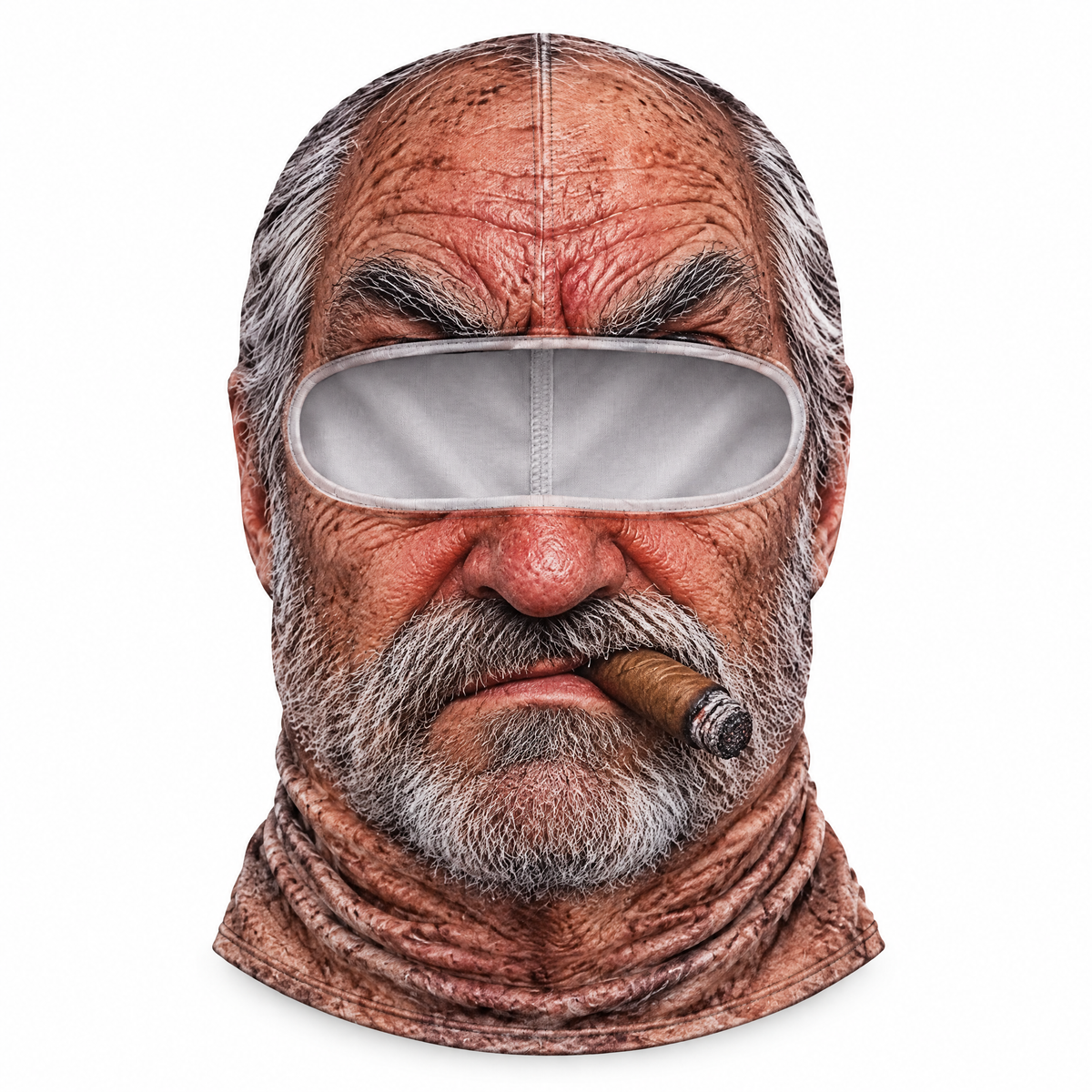 Cigar Sal face ski mask with cigar and grey beard