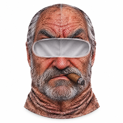 Cigar Sal face ski mask with cigar and grey beard