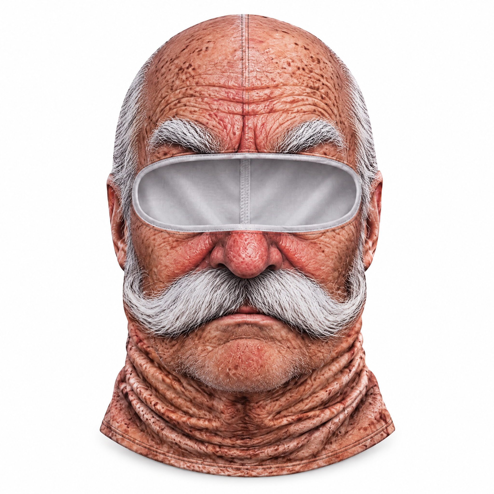 Grumpy Gramps face ski mask with white walrus mustache
