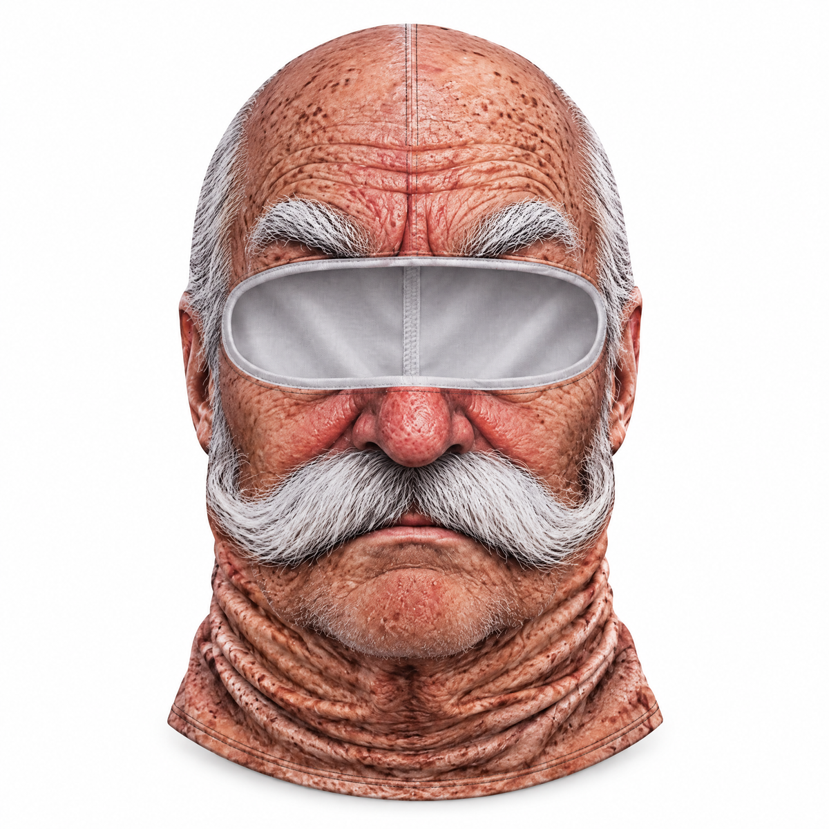 Grumpy Gramps face ski mask with white walrus mustache