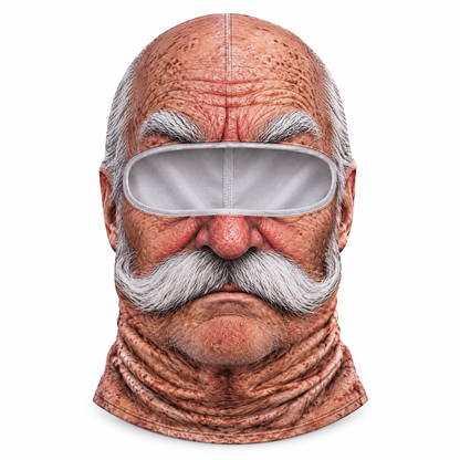 Grumpy Gramps face ski mask with white walrus mustache